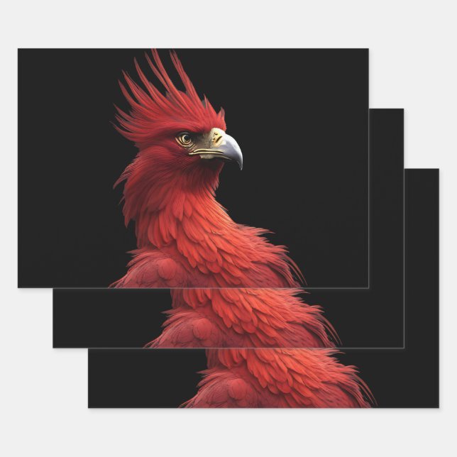 Scarlet Phoenix Sits Proudly Wrapping Paper Sheet (Set)