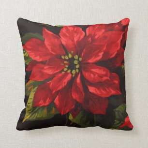Scarlet Poinsettia Elegant Christmas Cushion