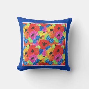 Scarlet Poppies and Bright Blue Cornflowers Cushion
