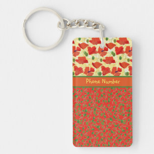 Scarlet Poppies and Buds: Chic Oblong Keychain