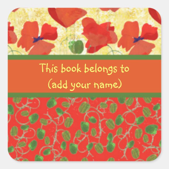 Scarlet Poppies and Buds: Sheet of 20 Bookplates Square Sticker (Front)