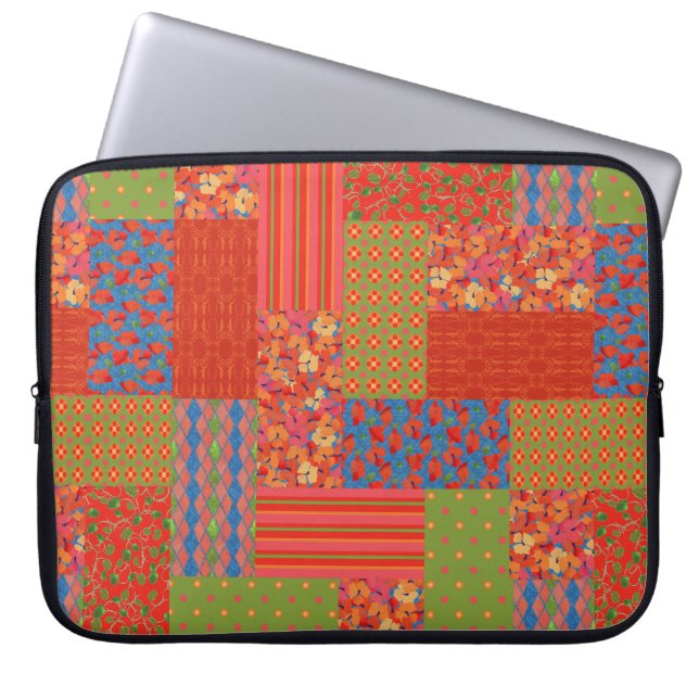 Scarlet Poppies Faux-patchwork Laptop Sleeve (Front)