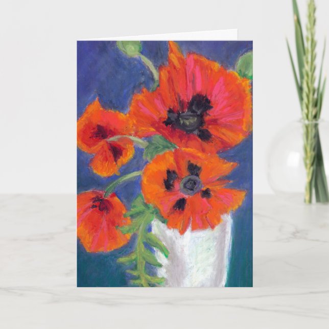 Scarlet Poppies Oil Pastels Birthday Card (Front)