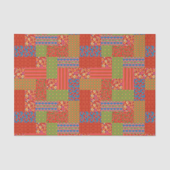 Scarlet Poppies Patterns Nostalgic Faux Patchwork Tissue Paper (Front)