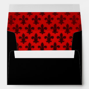 Scarlet red and black royal fleur de lis pattern envelopes