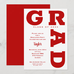 Scarlet Red and White Graduation Party Invitation