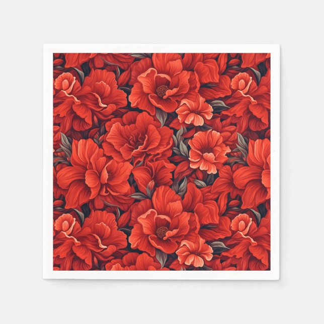 Scarlet red bohemian floral napkin (Front)