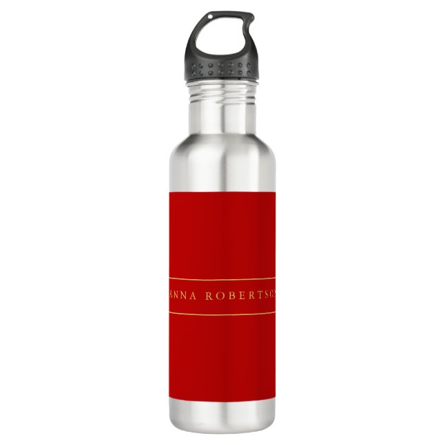 Scarlet Red Gold Colours Add Name Script 710 Ml Water Bottle (Front)