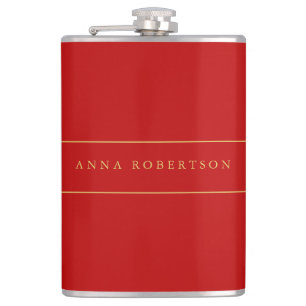 Scarlet Red Gold Colours Add Name Script Hip Flask