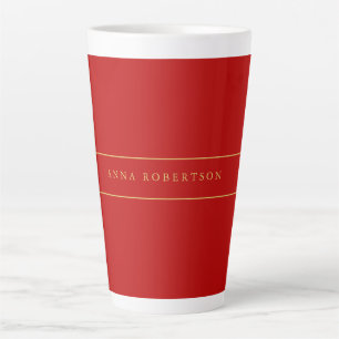 Scarlet Red Gold Colours Add Name Script Latte Mug