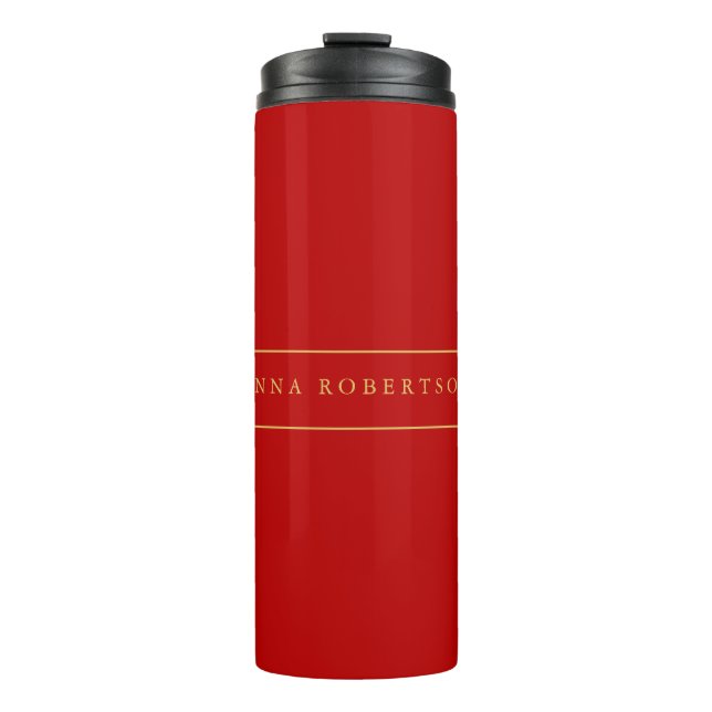 Scarlet Red Gold Colours Add Name Script Thermal Tumbler (Front)