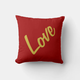 Scarlet Red Gold Colours Love Wedding Calligraphy Cushion