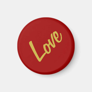 Scarlet Red Gold Colours Love Wedding Calligraphy Magnet