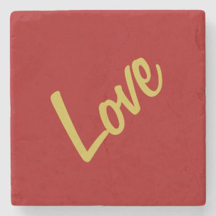Scarlet Red Gold Colours Love Wedding Calligraphy Stone Coaster