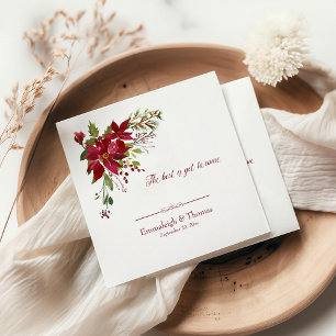 Scarlet Red Poinsettia Floral Wedding Napkin