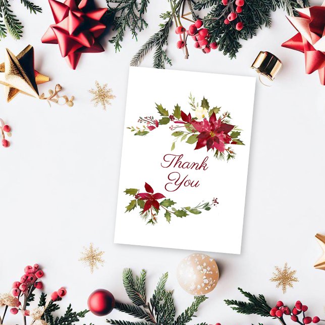 Scarlet Red Poinsettia Floral Wedding Thank You Card (Creator Uploaded)