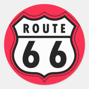 Scarlet Red Route 66 road sign Classic Round Sticker