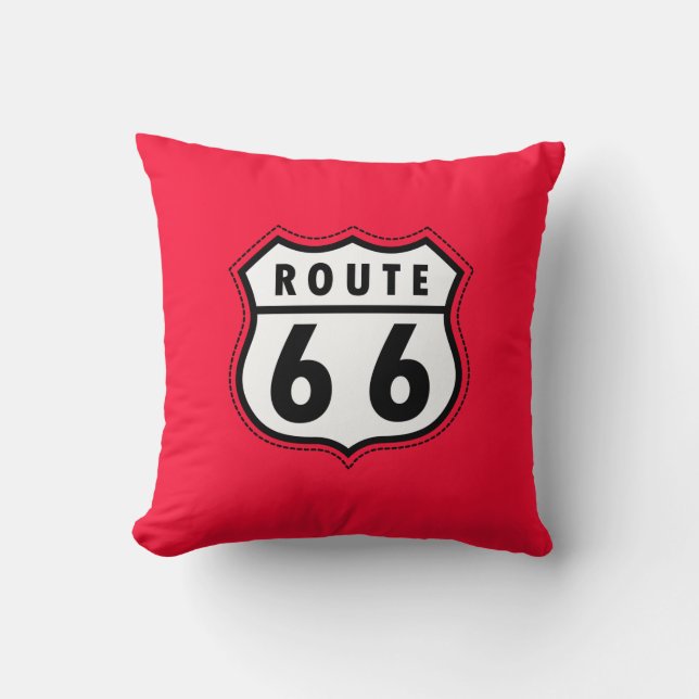 Scarlet Red Route 66 road sign Cushion (Front)