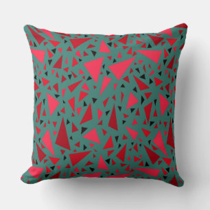scarlet red triangles on a dark turquoise backgrou cushion