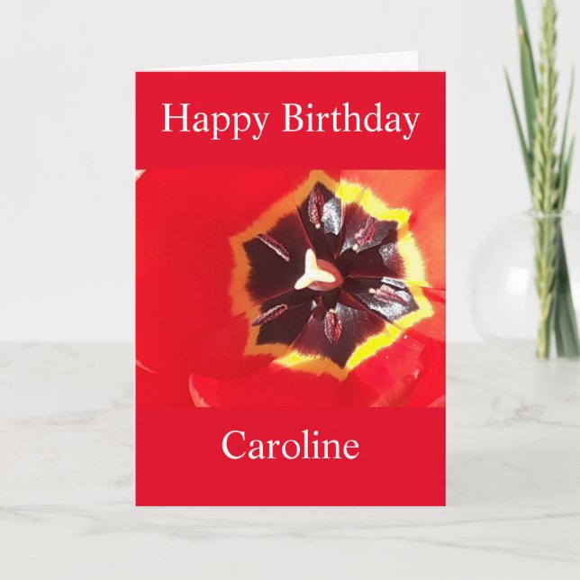 Scarlet Red Tulip Birthday Card (Front)