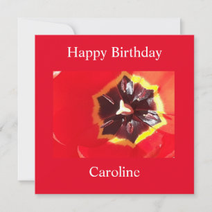 Scarlet Red Tulip Flat Birthday Card