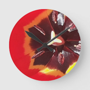 Scarlet Red Tulip Round Clock