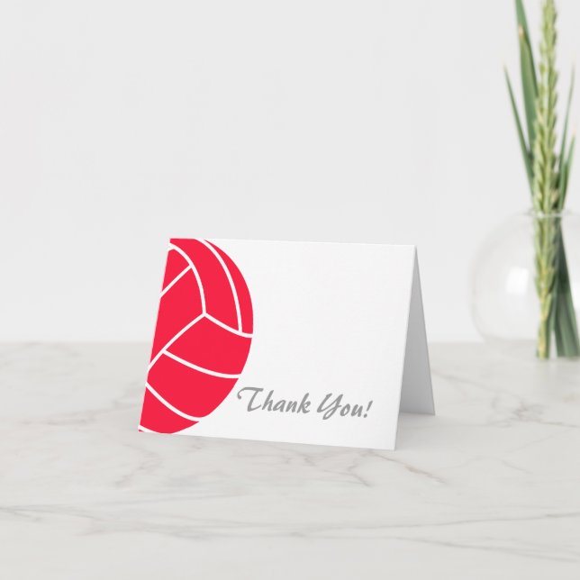 Scarlet Red Volleyball Thank You Card (Front)