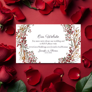 Scarlet Red Winter Wreath Floral Wedding Website Enclosure Card