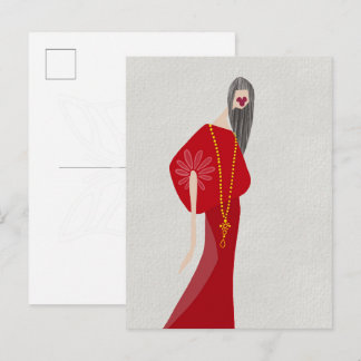 Scarlet Red Woman Style Glam Fashion Art Postcard