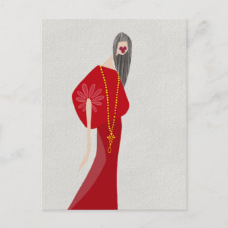 Scarlet Red Woman Style Glam Fashion Art Postcard