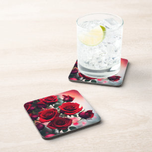 "Scarlet Rose Blooms: A Bouquet of Passion" Coaster