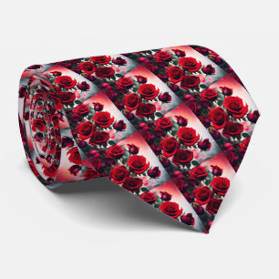 "Scarlet Rose Blooms: A Bouquet of Passion" Tie