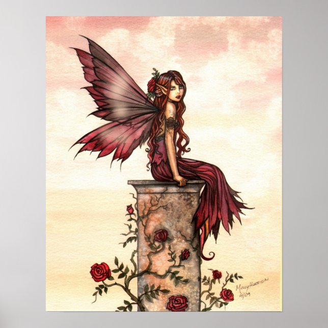 Scarlet Rose Fairy Fantasy Art Poster (Front)