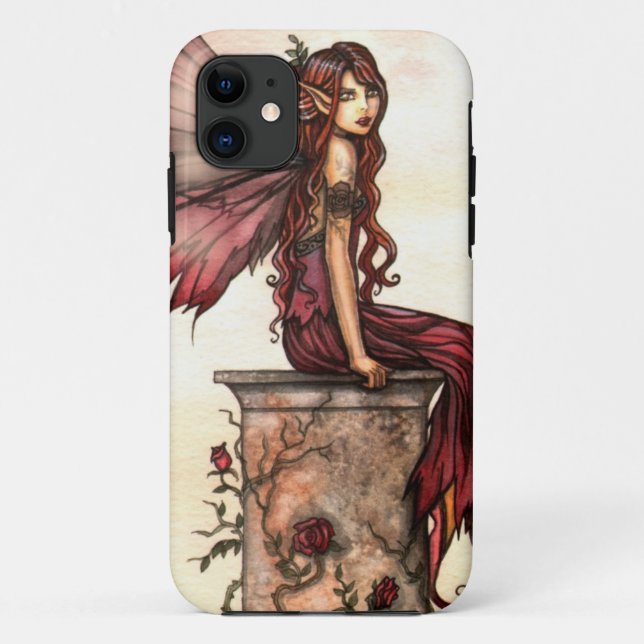 Scarlet Rose Fantasy Fairy Art iPhone Case (Back)