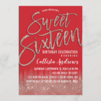 Scarlet Rose Gold Glitter Typography Sweet 16