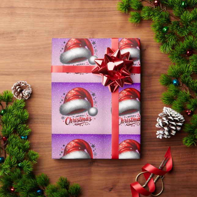 Scarlet Santa Hat Glow  Wrapping Paper (Holiday Gift)