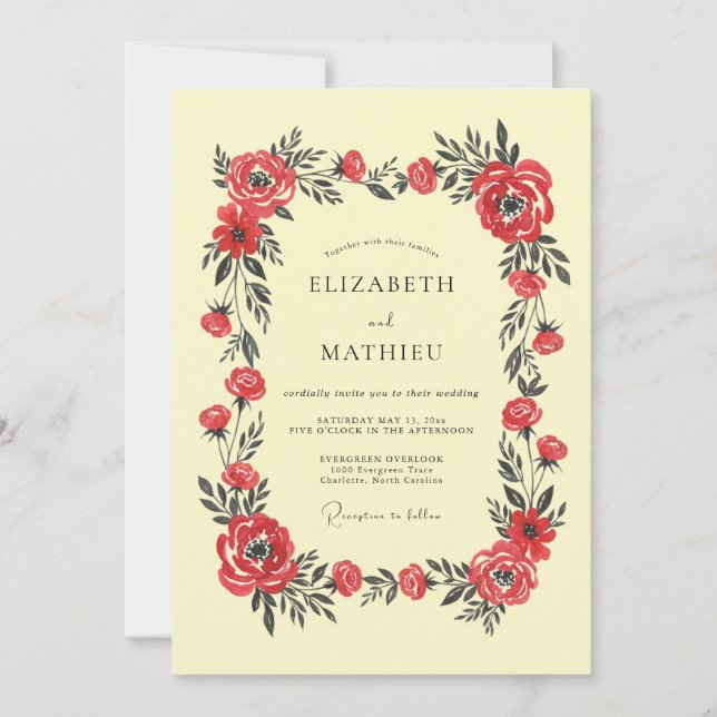 Scarlet Stately Floral Wedding Invitation (Front)