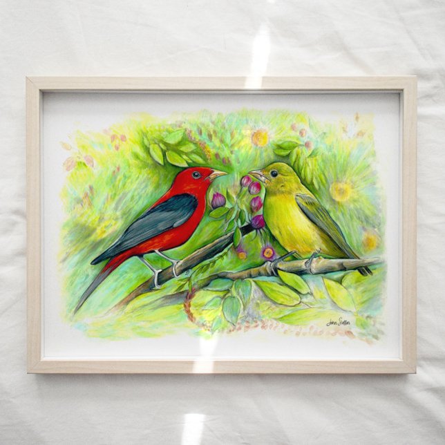 Scarlet Tanager Birds Watercolor Art Print (Creator Uploaded)