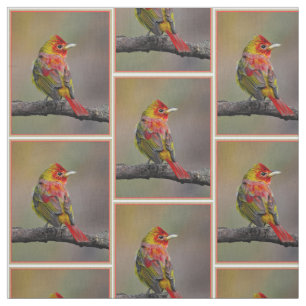 Scarlet Tanager Molting - Original Photograph Fabric