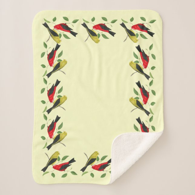 Scarlet Tanagers Bird Art Sherpa Blanket (Front)