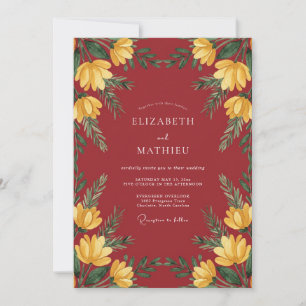 Scarlet Yellow Botanical Wedding Invitation