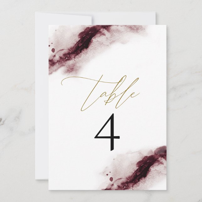 SCARLETT | Burgundy Maroon Watercolor Table Number (Front)