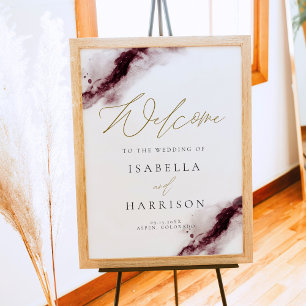 SCARLETT   Burgundy Watercolor Splash Gold Welcome Poster