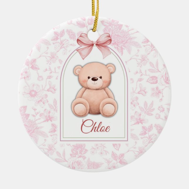 Scarlett | Custom Pink Teddy Bear Nursery Design  Ceramic Ornament (Front)