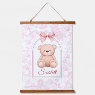 Scarlett   Custom Pink Teddy Bear Nursery Design  Hanging Tapestry