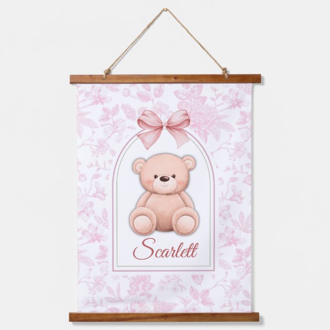 Scarlett | Custom Pink Teddy Bear Nursery Design  Hanging Tapestry (Front)