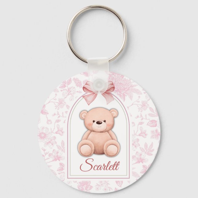 Scarlett | Custom Pink Teddy Bear Nursery Design  Key Ring (Front)