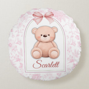 Scarlett Custom Pink Teddy Bear Nursery Design Round Cushion