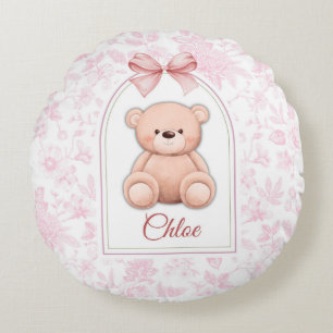 Scarlett Custom Pink Teddy Bear Nursery Design Round Cushion