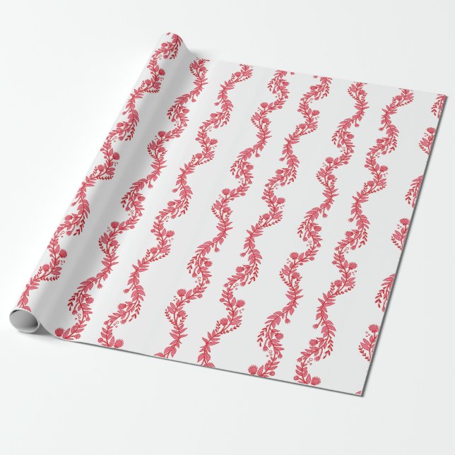 Scarlett Red Wavy Shell Flowers Wrapping Paper  (Unrolled)
